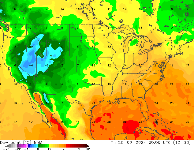 Dew point NAM Th 26.09.2024 00 UTC