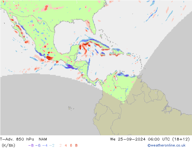 T-Adv. 850 hPa NAM St 25.09.2024 06 UTC