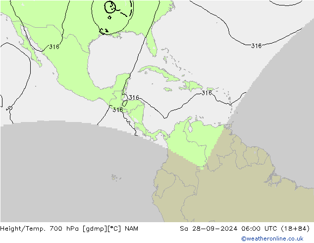 Height/Temp. 700 hPa NAM sab 28.09.2024 06 UTC