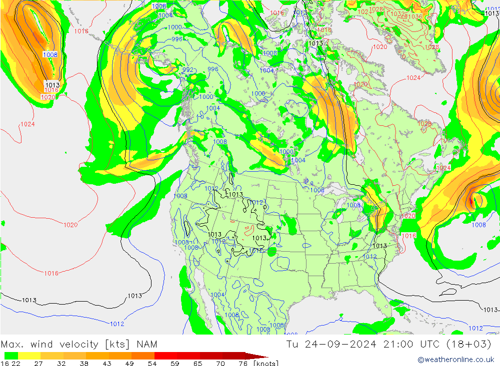 Max. wind velocity NAM Tu 24.09.2024 21 UTC