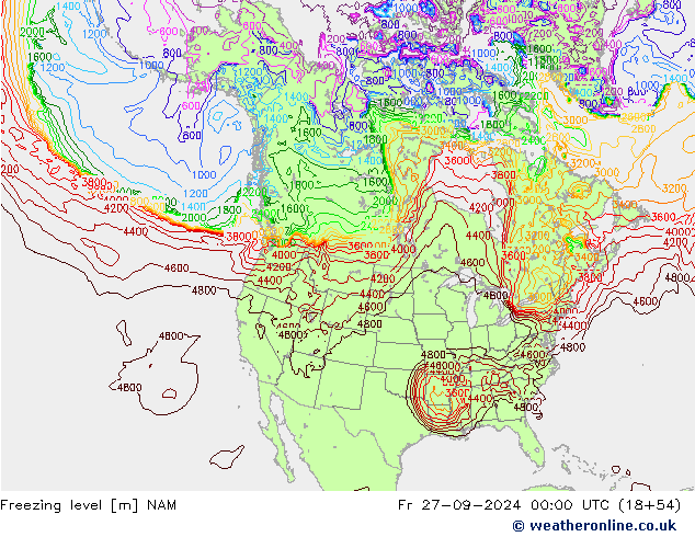 Freezing level NAM Pá 27.09.2024 00 UTC