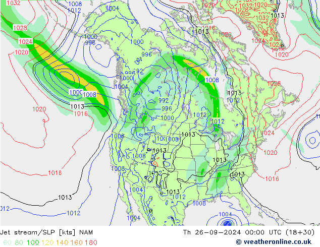 Jet stream/SLP NAM Čt 26.09.2024 00 UTC