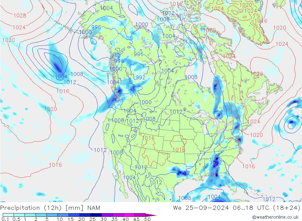 Precipitation (12h) NAM St 25.09.2024 18 UTC