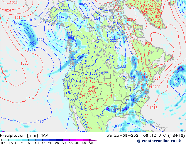 Neerslag NAM wo 25.09.2024 12 UTC