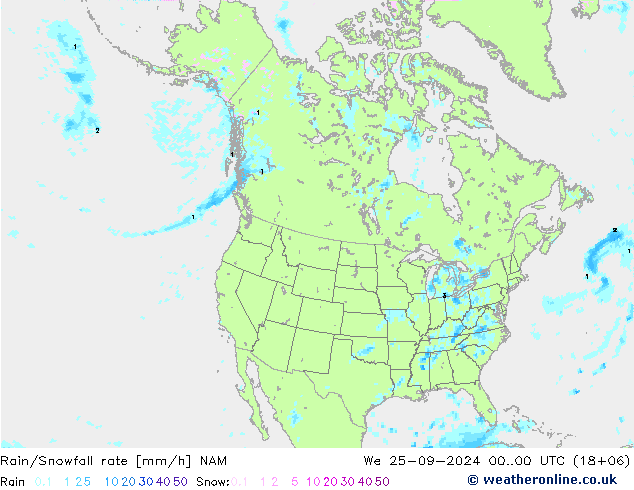 Rain/Snowfall rate NAM ср 25.09.2024 00 UTC