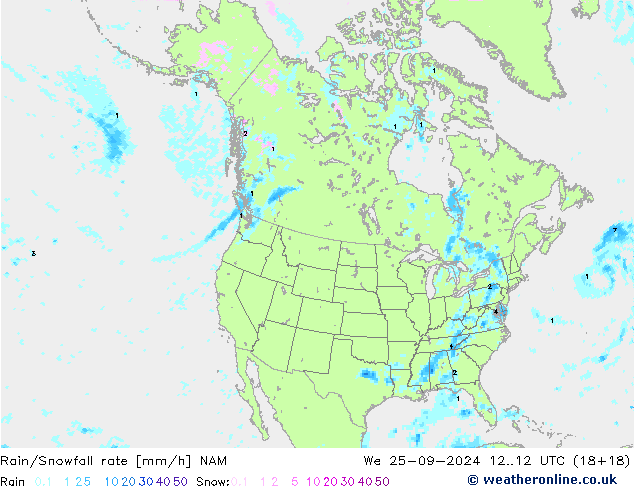 Rain/Snowfall rate NAM mer 25.09.2024 12 UTC