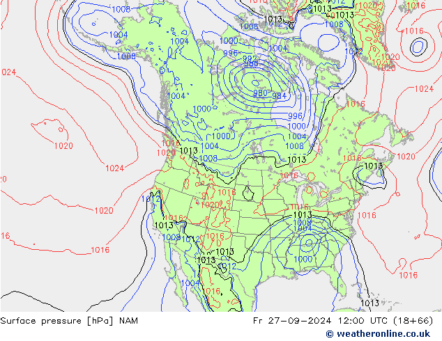 Atmosférický tlak NAM Pá 27.09.2024 12 UTC