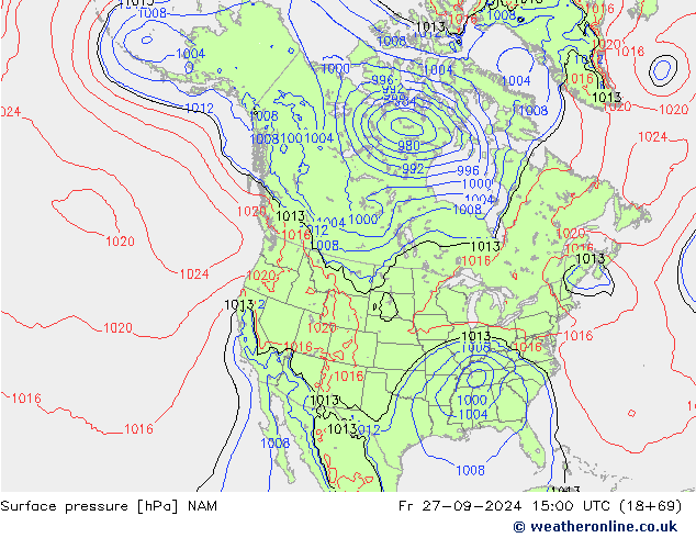 Surface pressure NAM Fr 27.09.2024 15 UTC