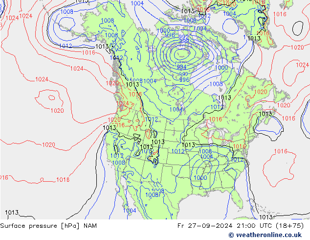 Atmosférický tlak NAM Pá 27.09.2024 21 UTC