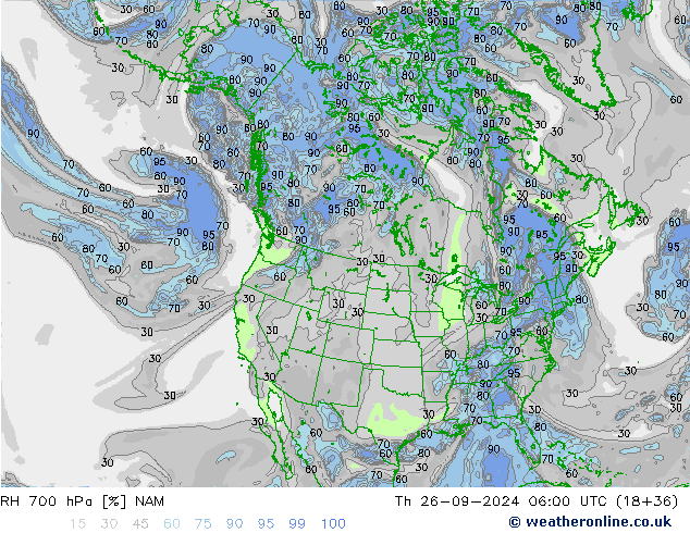 RH 700 hPa NAM Th 26.09.2024 06 UTC