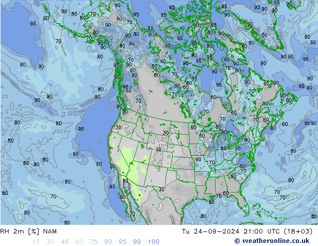 Humidité rel. 2m NAM mar 24.09.2024 21 UTC