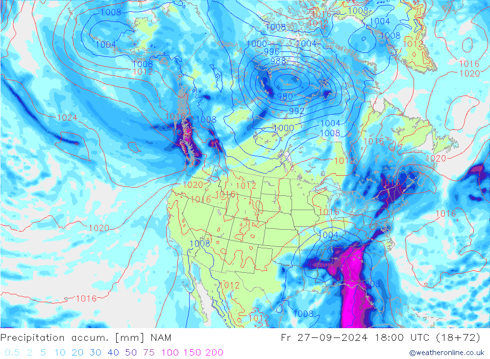 Precipitation accum. NAM pt. 27.09.2024 18 UTC