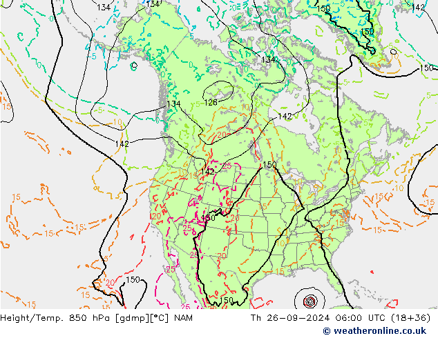 Height/Temp. 850 hPa NAM czw. 26.09.2024 06 UTC