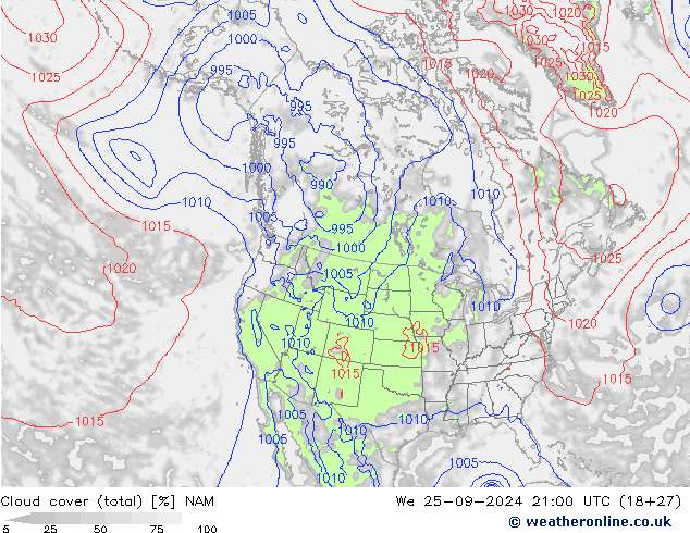 Nubes (total) NAM mié 25.09.2024 21 UTC