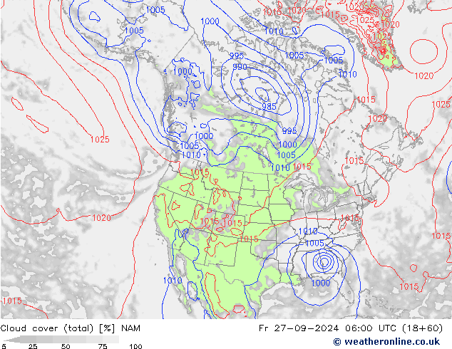 Bewolking (Totaal) NAM vr 27.09.2024 06 UTC