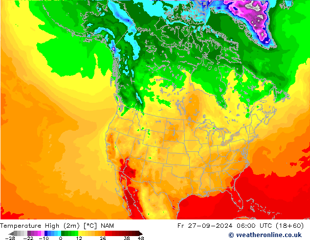 Temperature High (2m) NAM Fr 27.09.2024 06 UTC