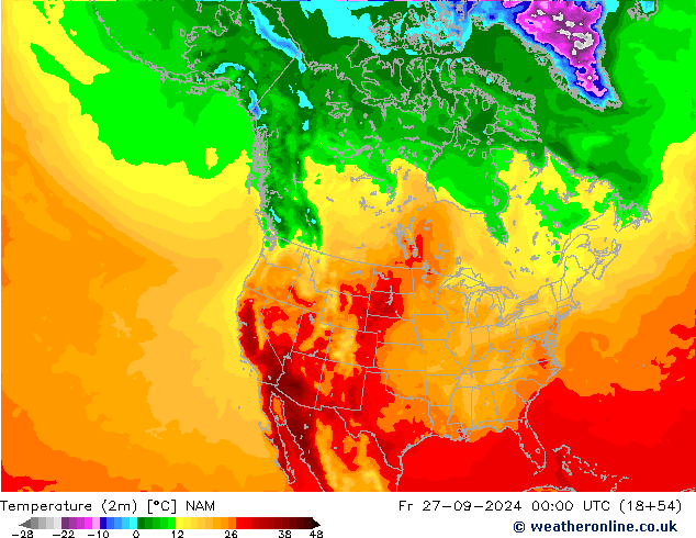 Temperature (2m) NAM Pá 27.09.2024 00 UTC