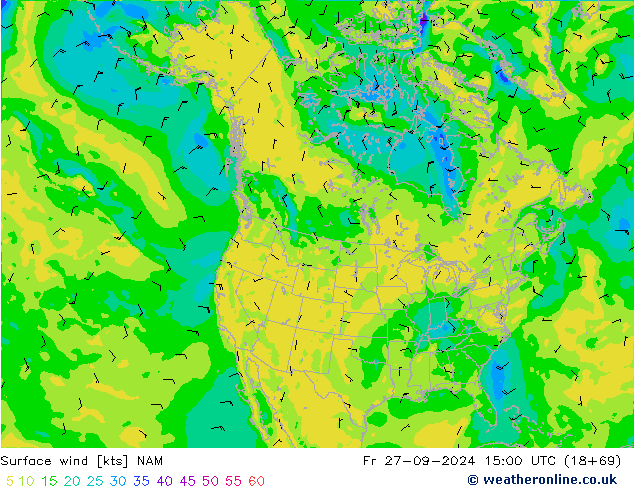 Vent 10 m NAM ven 27.09.2024 15 UTC