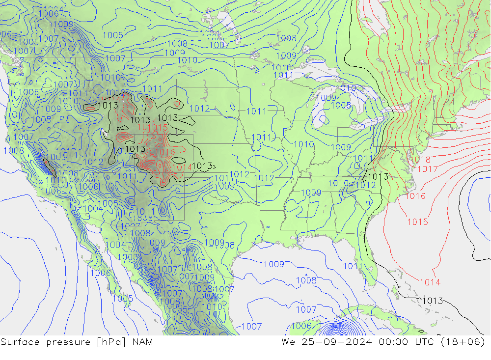 Atmosférický tlak NAM St 25.09.2024 00 UTC