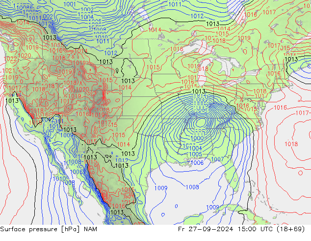 Pressione al suolo NAM ven 27.09.2024 15 UTC