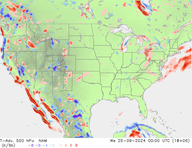 T-Adv. 500 hPa NAM Mi 25.09.2024 00 UTC