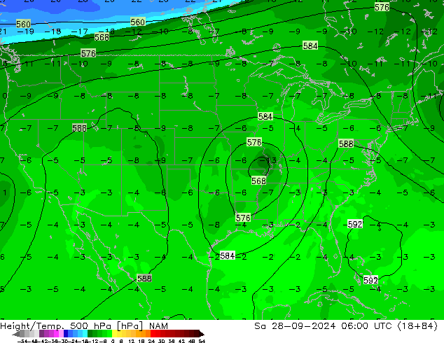 Yükseklik/Sıc. 500 hPa NAM Cts 28.09.2024 06 UTC