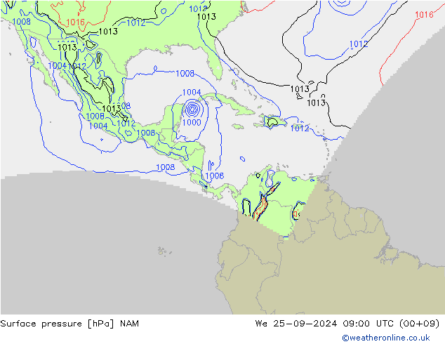 Surface pressure NAM We 25.09.2024 09 UTC