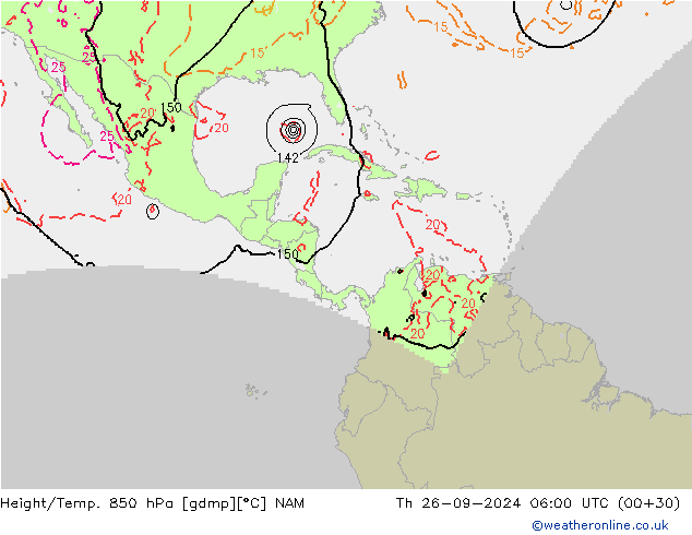 Height/Temp. 850 гПа NAM чт 26.09.2024 06 UTC