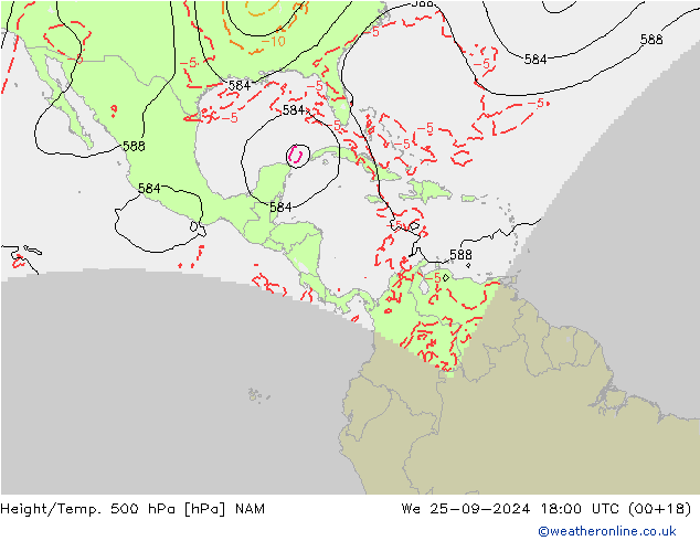 Hoogte/Temp. 500 hPa NAM wo 25.09.2024 18 UTC