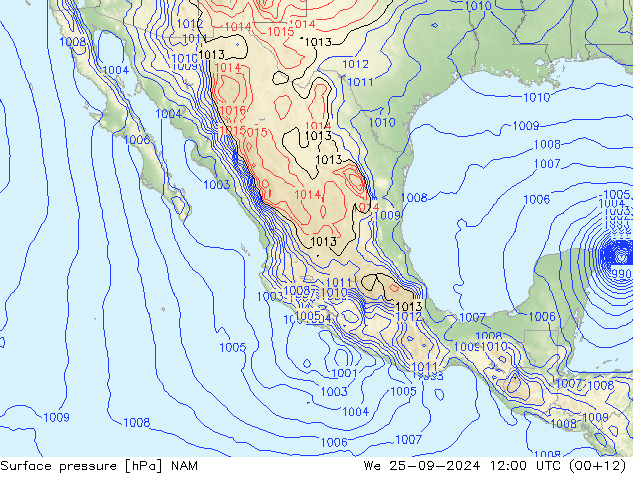 Atmosférický tlak NAM St 25.09.2024 12 UTC