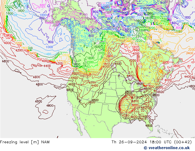 Freezing level NAM czw. 26.09.2024 18 UTC