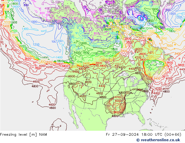 Freezing level NAM Fr 27.09.2024 18 UTC