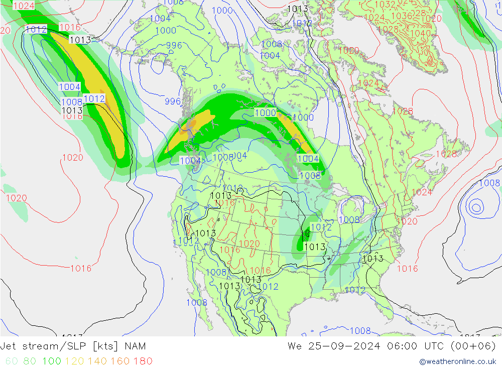 Jet stream/SLP NAM St 25.09.2024 06 UTC