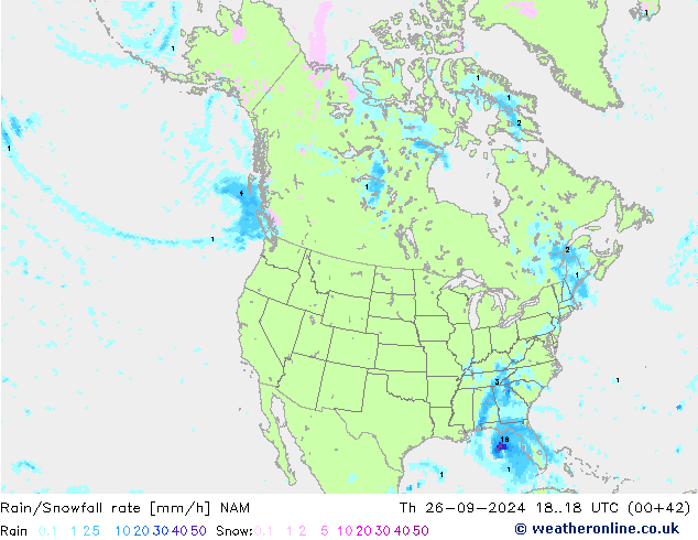 Rain/Snowfall rate NAM Čt 26.09.2024 18 UTC