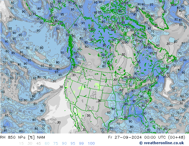 RH 850 hPa NAM Fr 27.09.2024 00 UTC