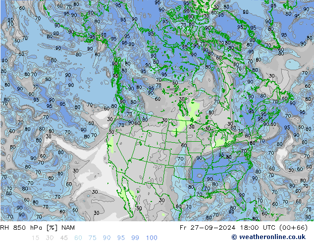 RH 850 hPa NAM Fr 27.09.2024 18 UTC