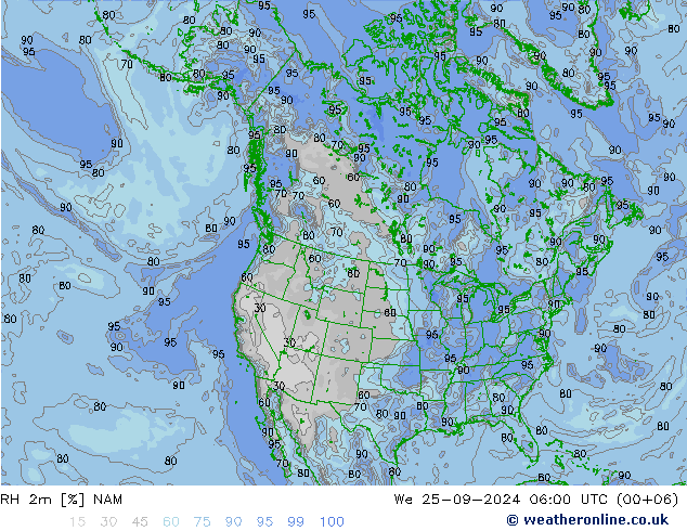 RH 2m NAM śro. 25.09.2024 06 UTC