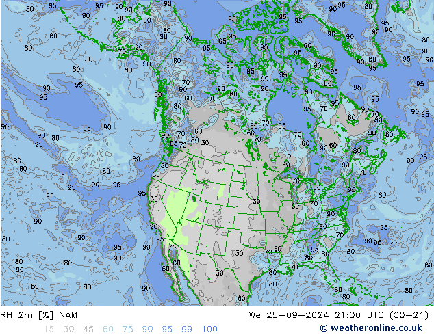 RH 2m NAM We 25.09.2024 21 UTC