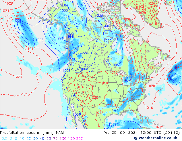 Totale neerslag NAM wo 25.09.2024 12 UTC