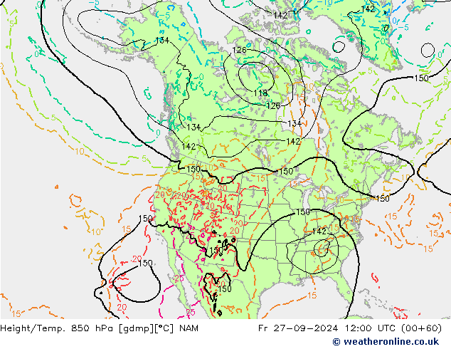 Height/Temp. 850 hPa NAM Sex 27.09.2024 12 UTC