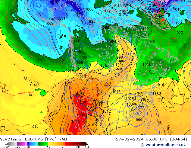 SLP/Temp. 850 hPa NAM vie 27.09.2024 06 UTC