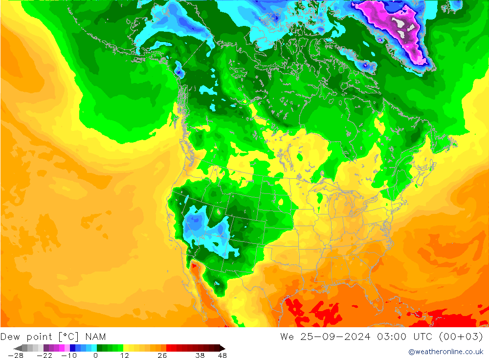 Dew point NAM We 25.09.2024 03 UTC