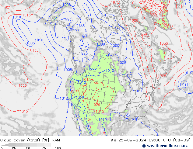 zachmurzenie (suma) NAM śro. 25.09.2024 09 UTC