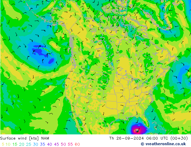 Wind 10 m NAM do 26.09.2024 06 UTC