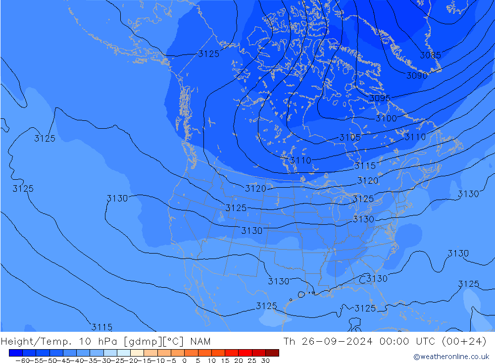 Height/Temp. 10 hPa NAM Th 26.09.2024 00 UTC