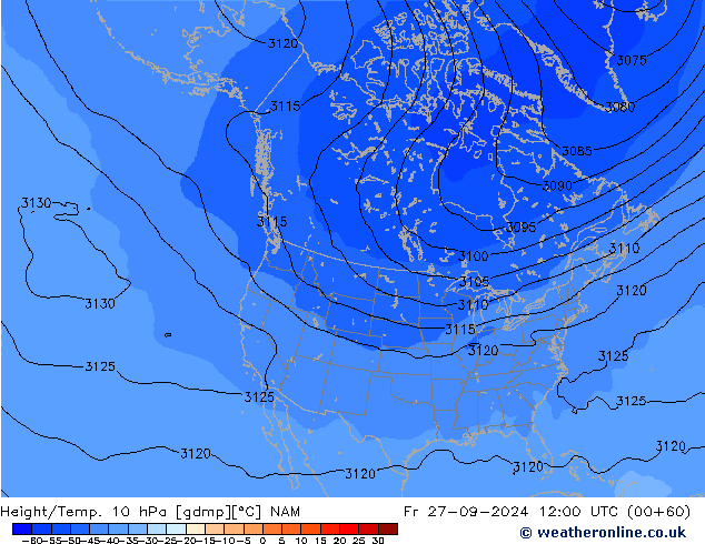 Height/Temp. 10 hPa NAM ven 27.09.2024 12 UTC