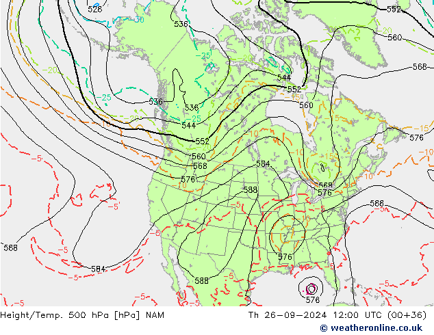 Height/Temp. 500 hPa NAM Čt 26.09.2024 12 UTC