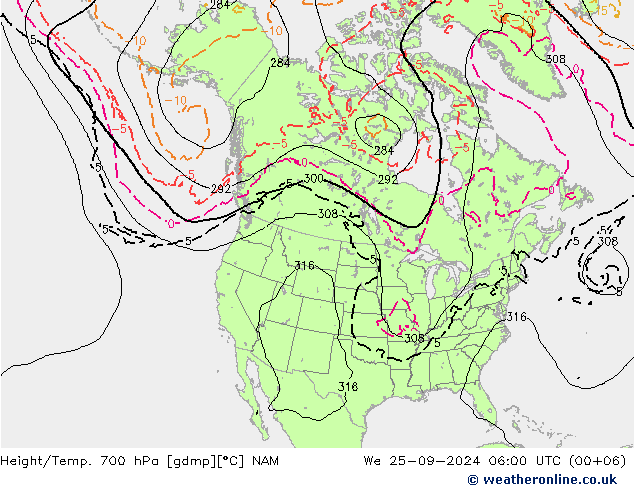 Height/Temp. 700 гПа NAM ср 25.09.2024 06 UTC