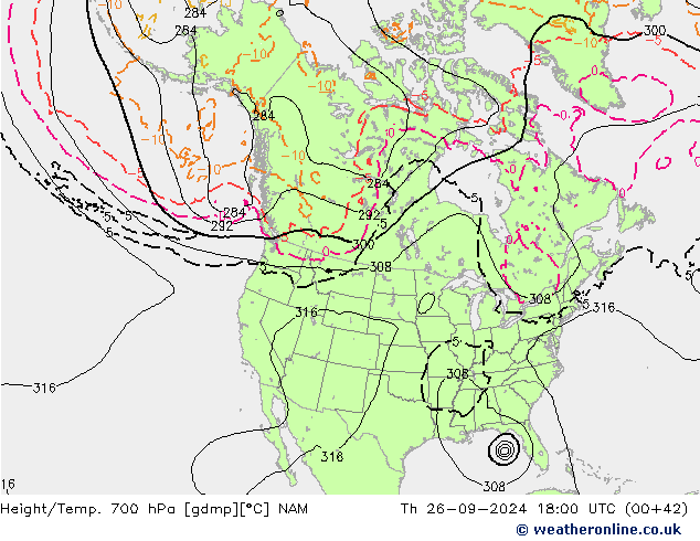 Height/Temp. 700 hPa NAM Th 26.09.2024 18 UTC