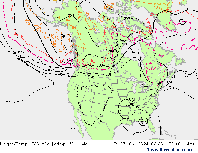 Height/Temp. 700 hPa NAM Fr 27.09.2024 00 UTC